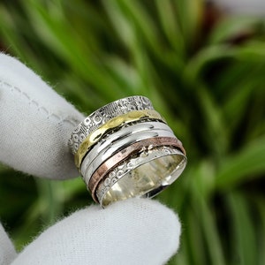 Handmade Sterling Silver Spinner Ring: Rose & 18K Gold Plated, Size 7.25