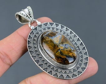 Ciondolo in pietersite dorata: gioiello fatto a mano in argento sterling 925 con pietre preziose