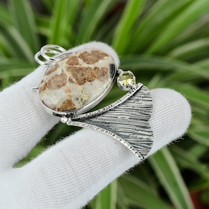Spessartine Garnet In Limestone Pendant Lemon Quartz Pendant 925 Sterling Silver Pendant Handmade Pendant Gemstone Jewelry Mother&#39;s Day Gift