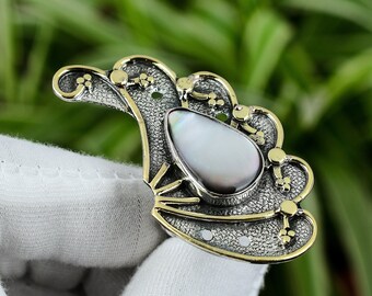 Mother Of Pearl Ring 925 Sterling Silver Ring Adjustable Ring 18K Gold Plated Handmade Ring Original Gemstone Jewelry Stylish Ring For Gift