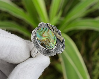 Abalone Shell Ring 925 Sterling Silver Ring Adjustable Ring 18K Gold Plated Natural Stone Ring Anniversary Gift Gemstone Handmade Ring