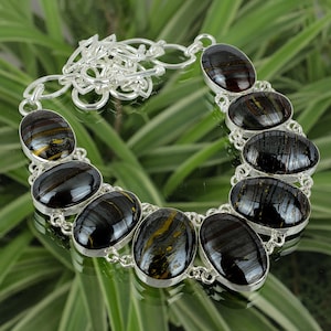 Handmade Iron Tiger Eye 925 Sterling Silver Necklace - Adjustable
