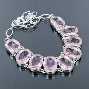 Handmade Faceted Pink Kunzite Necklace: 925 Sterling Silver, Adjustable Chain