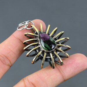 Handmade Pear Ruby Zoisite Pendant: 925 Sterling Silver, 18K Gold Plated