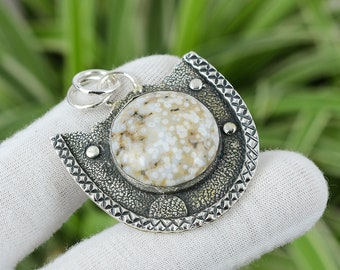 Pendentif En Argent 925 Avec Pierre Jaspe Océan Naturel - Fait Main Aux États-Unis