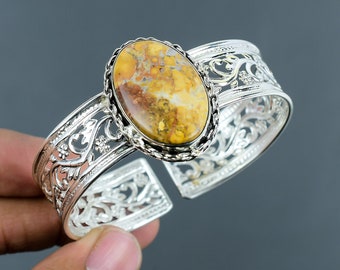 Brazalete ajustable de jaspe maligan hecho a mano en plata de ley 925