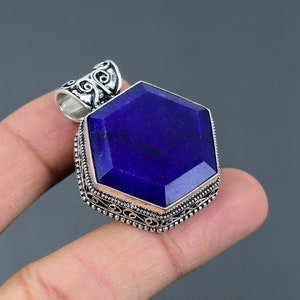 Handmade Faceted Blue Sapphire Pendant: Vintage Sterling Silver Jewelry