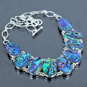 Abalone Shell Necklace: Handmade 925 Sterling Silver, Adjustable Chain