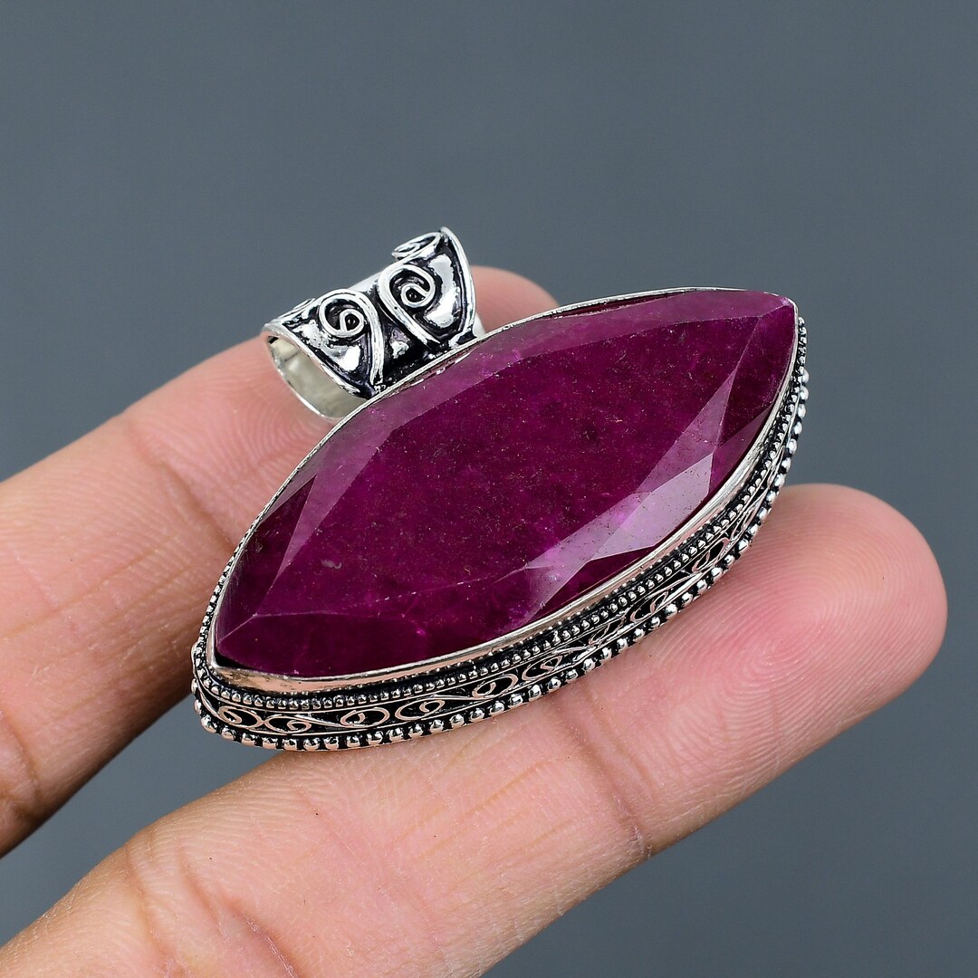 Faceted Kashmir Ruby Pendant 925 Sterling Silver Pendant Handmade