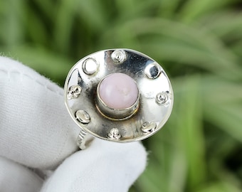 Anillo de plata de ley con ópalo rosa hecho a mano - Talla 5.75