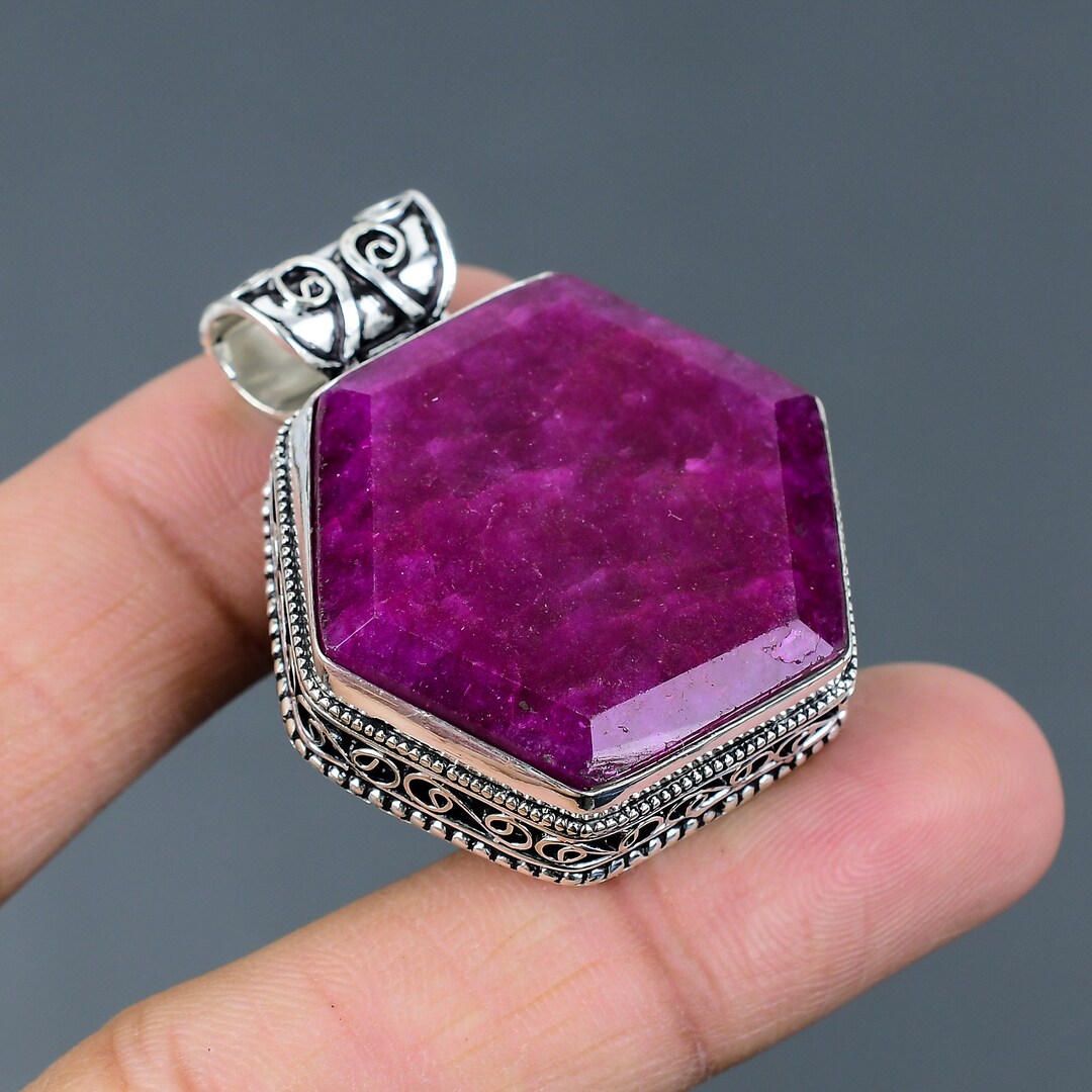 Faceted Kashmir Ruby Pendant 925 Sterling Silver Pendant Gemstone Handmade Pendant Designer