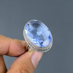 Faceted Tanzanite Quartz Ring 925 Sterling Silver Ring Handmade Statement Ring Vintage Jewelry Gemstone Ring For Gift Available In Ring Size