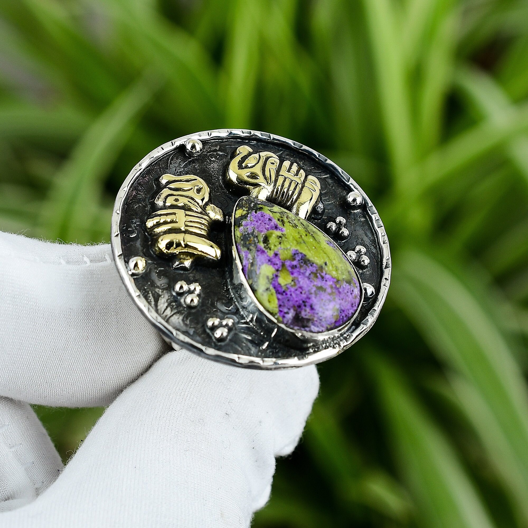 ハンドメイドスティヒタイトリング：925スターリングシルバー、18K