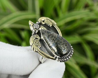 Marcasite Ring 925 Sterling Silver Ring Adjustable Ring 18K Gold Plated Handmade Gemstone Ring Parrot Ring Boho Jewelry Wedding Gift