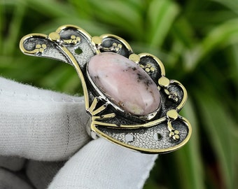 Pink Opal Ring 925 Sterling Silver Ring Adjustable Ring 18K Gold Plated Very Pretty Gemstone Ring Handmade Jewelry Gift For Mom Elegant Ring