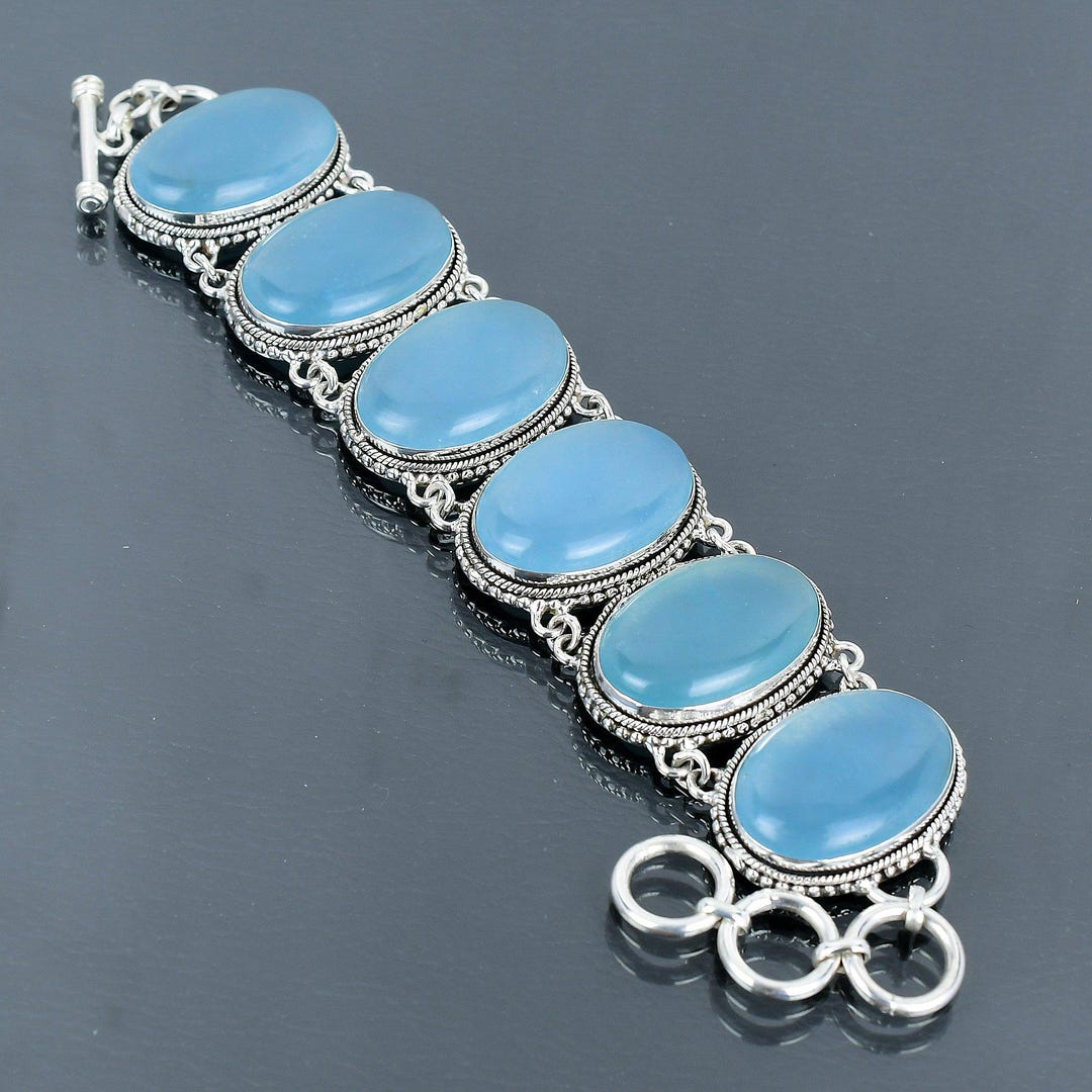 ハンドメイドアクアマリンブレスレット：925スターリングシルバー製