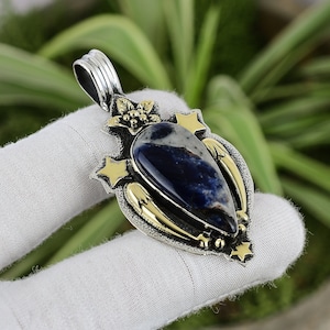 Sodalite Pendant 925 Sterling Silver Pendant 18K Gold Plated Natural Gemstone Pendant Handmade Pendant Classic Pendant Women Jewelry
