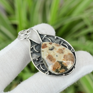 Spessartine Garnet In Limestone Pendant 925 Sterling Silver Pendant Genuine Gemstone Pendant Handmade Jewelry For Gift Statement Pendant