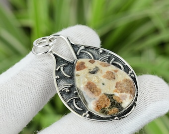 Spessartine Garnet Limestone Pendant: Handmade 925 Sterling Silver Jewelry