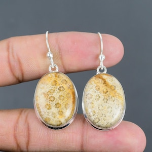 Fossile Korallen Ohrring 925 Sterling Silber Ohrringe Edelstein Handgefertigte Ohrring Fossil Coral Schmuck sehr hübsche baumeln Ohrring Geschenke für Mutter
