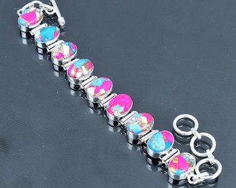 Cotton Candy Turquoise Bracelet: Handmade 925 Sterling Silver Adjustable Chain