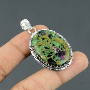 Handmade Copper Ruby Zoisite Pendant: 925 Sterling Silver Gemstone Jewelry