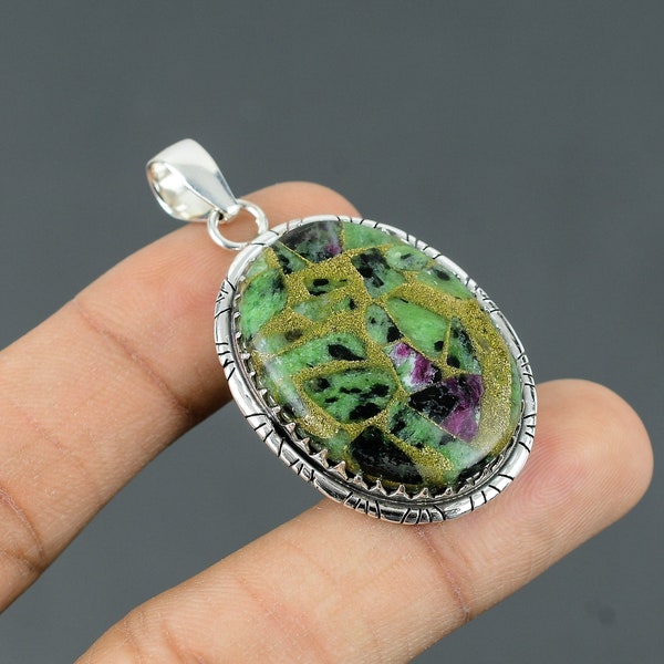 Copper Ruby Zoisite Pendant 925 Sterling Silver Pendant Genuine Gemstone Jewelry Handmade Stylish Pendant Gift For Mother Brand New Jewelry