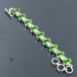 Faceted Green Amethyst Bracelet: Handmade 925 Sterling Silver Adjustable Chain