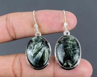 seraphinite earring 925 sterling silver earring real gemstone earrings handmade earring gift for her anniversary gifts latest design earring
