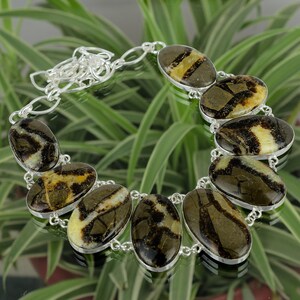 Handmade Septarian Gemstone Necklace: 925 Sterling Silver, Adjustable Chain
