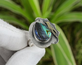 Abalone Shell Ring 925 Sterling Silver Ring Adjustable Ring 18K Gold Plated Genuine Gemstone Ring Gift For Her Handmade Classic Ring