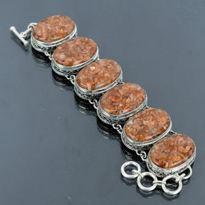 Sunstone Bracelet 925 Sterling Silver Gemstone Bracelet Handmade Jewelry Adjustable Chain Bracelet Gifts For Wife Wonderful Vintage Jewelry