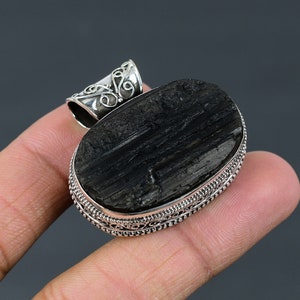 Black Tourmaline Rough Pendant 925 Sterling Silver Pendant Brand New Pendant Handmade Gemstone Pendant Best Gift For Mother Vintage Pendant