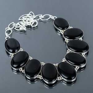 Zwarte onyx ketting 925 sterlingzilveren ketting Echte edelsteenketting Verstelbare ketting Handgemaakte prachtige sieraden Huwelijkscadeau