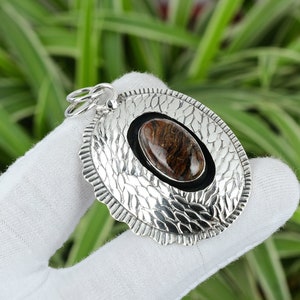 Golden Pietersite 925 Sterling Silver Pendant - Handmade Gemstone Jewelry