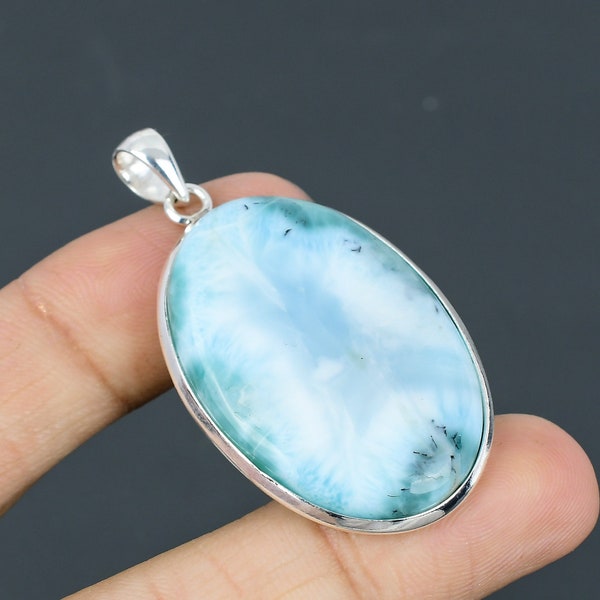 Pendentif Larimar en argent sterling 925, bijoux faits main, pendentif original avec pierres précieuses, pendentif délicat, cadeau pour femme, bijoux Larimar pour elle