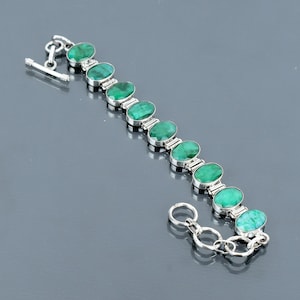 Handmade Zambian Emerald Bracelet: 925 Sterling Silver Adjustable Chain