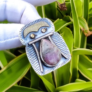 Handmade Pink Tourmaline Pendant: 925 Sterling Silver 18K Gold Plated Boho Gemstone