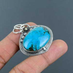 Handmade Tibetan Turquoise Pendant: Oval Sterling Silver Gemstone Jewelry