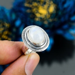 Rainbow Moonstone Ring: Adjustable Sterling Silver Gemstone Jewelry