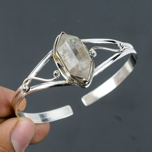 Herkimer Diamond Cuff Bracelet 925 Sterling Silver Bracelet Natural Gemstone Cuff Handmade Designer Jewelry Adjustable Bangle Gift For Women