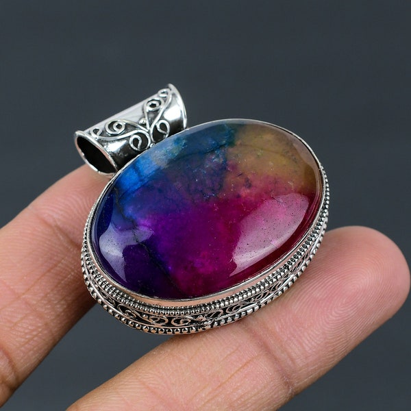 Rainbow Solar Quartz Druzy Pendant 925 Sterling Silver Pendant High Quality Gemstone Pendant Handmade Vintage Pendant Valentine's Day Gift