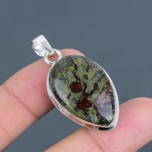 Dragon Bloodstone 925 Sterling Silver Pear Pendant: Handmade Gemstone Jewelry