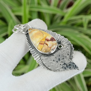 Brecciated Mookaite Pear Pendant: Handmade 925 Sterling Silver Jewelry