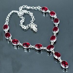 Faceted mozambique garnet necklace 925 sterling silver necklace gemstone adjustable chain necklace handmade designer jewelry gifts for wife