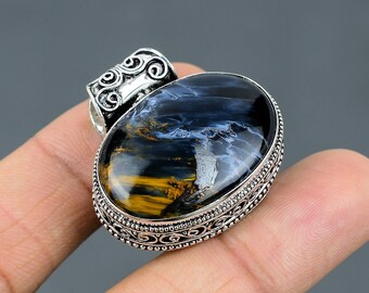 Ciondolo in pietersite fatto a mano: gioiello vintage in argento sterling 925 con pietre preziose