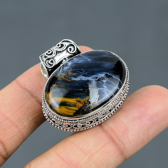 Handmade Pietersite Pendant: Vintage 925 Sterling Silver Gemstone Jewelry