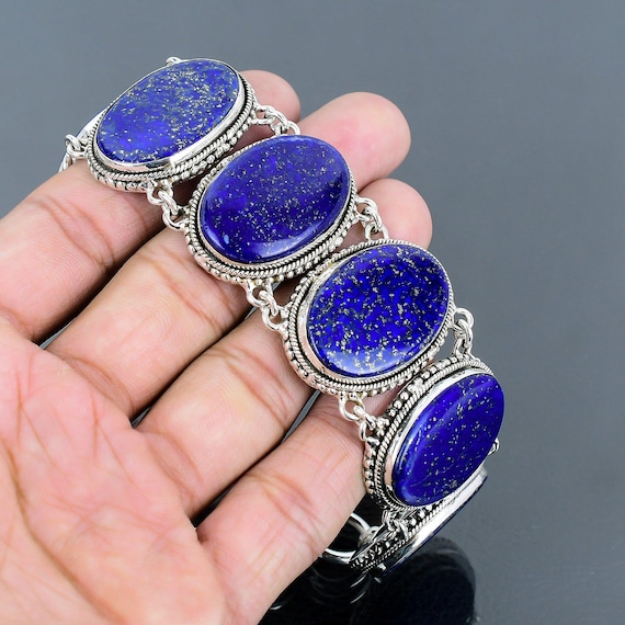 Bracelet Réglable Fait Main En Argent 925 Et Lapis-Lazuli - Bijou Femme - Neuf (sans Emballage)