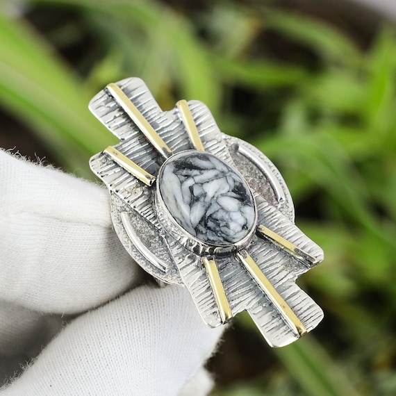 Bague Cocktail Or 18 Carats Sur Argent Sterling | Taille 7, Motif Fleur Avec Diamant Et Zirconium - Occasion