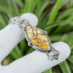 Handmade Brecciated Mookaite Pendant: 925 Sterling Silver Marquise Gemstone